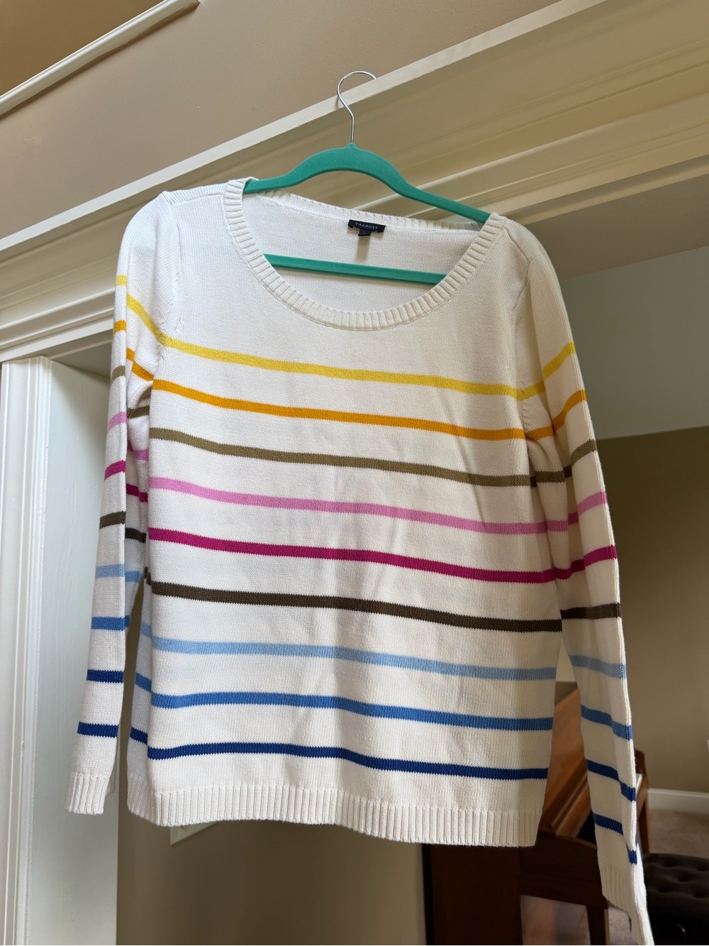 Women's Cream/Multi Stripe Crewneck Sweater
